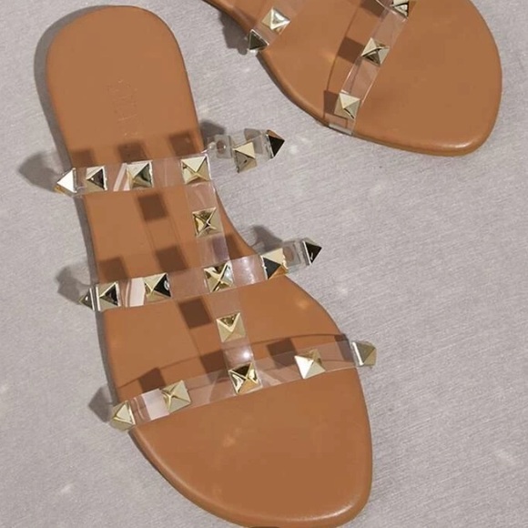 clear studded sandals